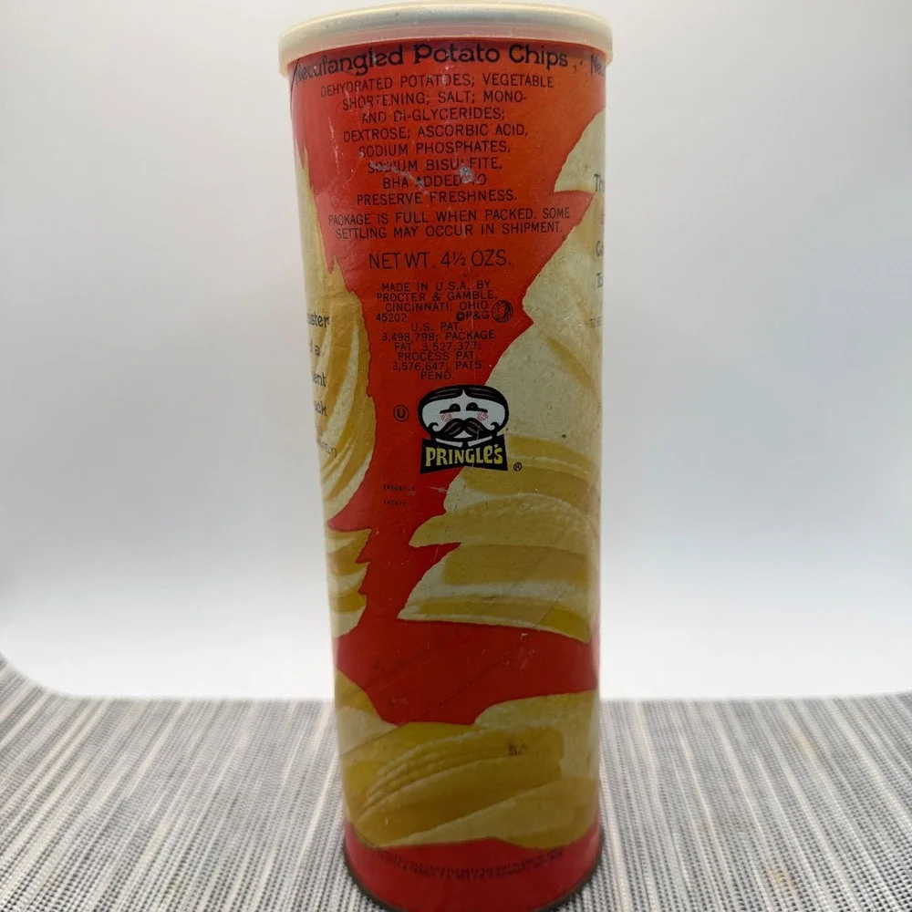 Vintage Pringles Newfangled Potato Chips Canister 1970s P&G Advertising Tin Lid